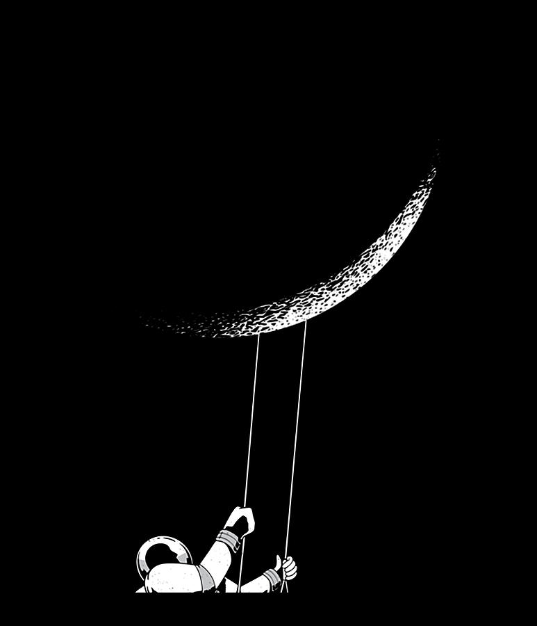 ASTRONAUT SWINGING FROM THE MOON Fun Space Meme Digital Art by Quynh Vo