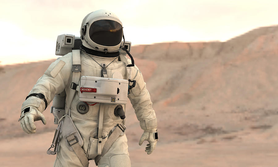 Astronaut walking on Mars Photograph by Cokada