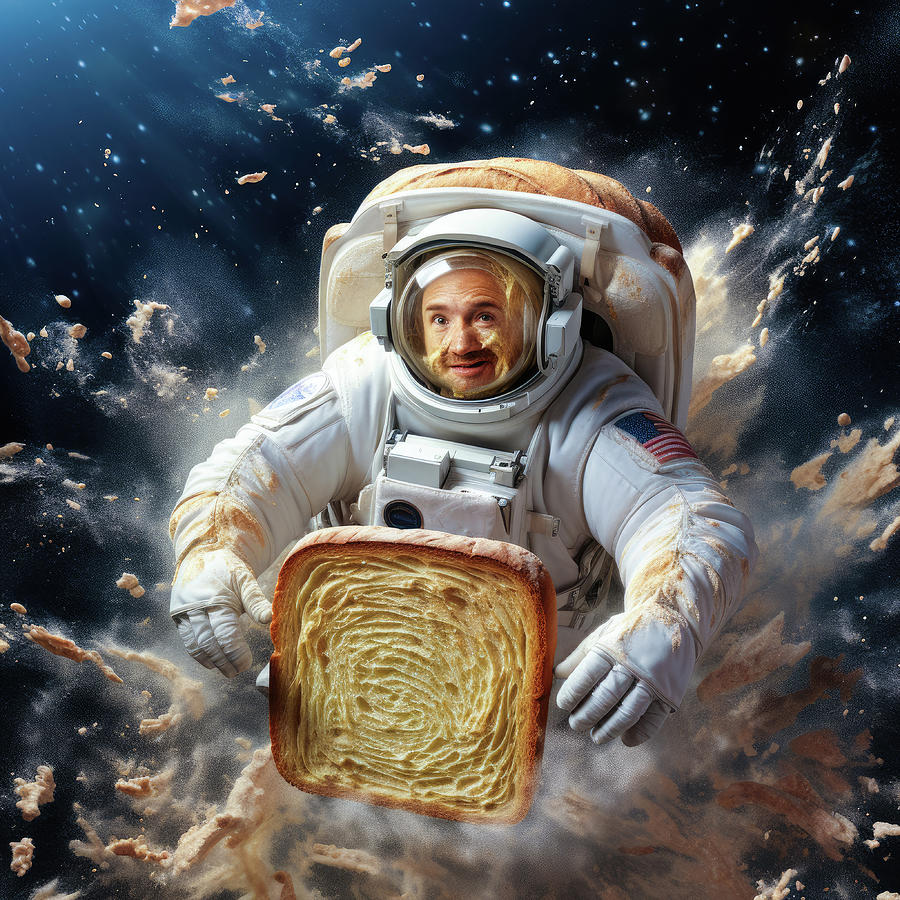 Astronaut with Bread in Space Digital Art by Matthias Hauser