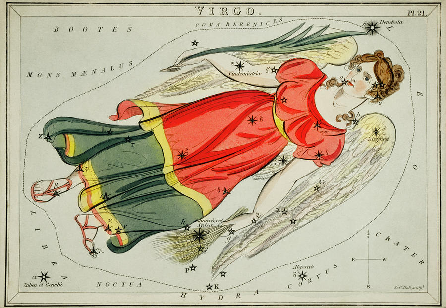 Astronomical chart illustration of the Virgo Drawing by Sidney Hall