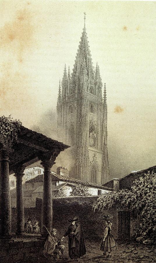 Asturias. Oviedo. Tower Of The Cathedral Of Oviedo. Engraving Of Souvenirs And Beauty Of Spain, W... Painting by Francisco Javier Parcerisa -1803-1875-