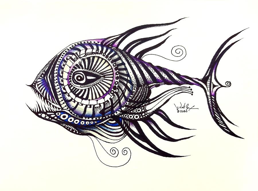 Asynchronous Hate Fish Drawing by J Vincent Scarpace