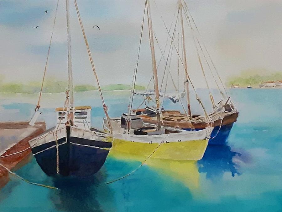 At Anchor Painting by Celene Terry