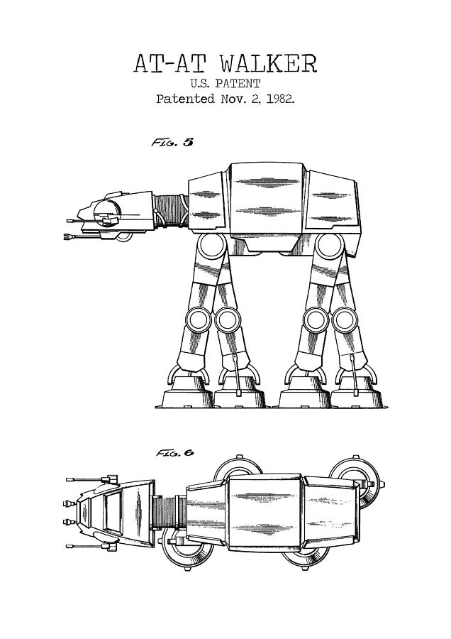 Star Wars Walker Patent, At-At Walker Art - Antique Vintage Throw Pillow