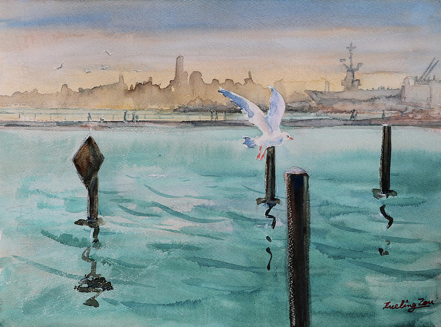 At Ballena Bay Alameda California Painting by Xueling Zou