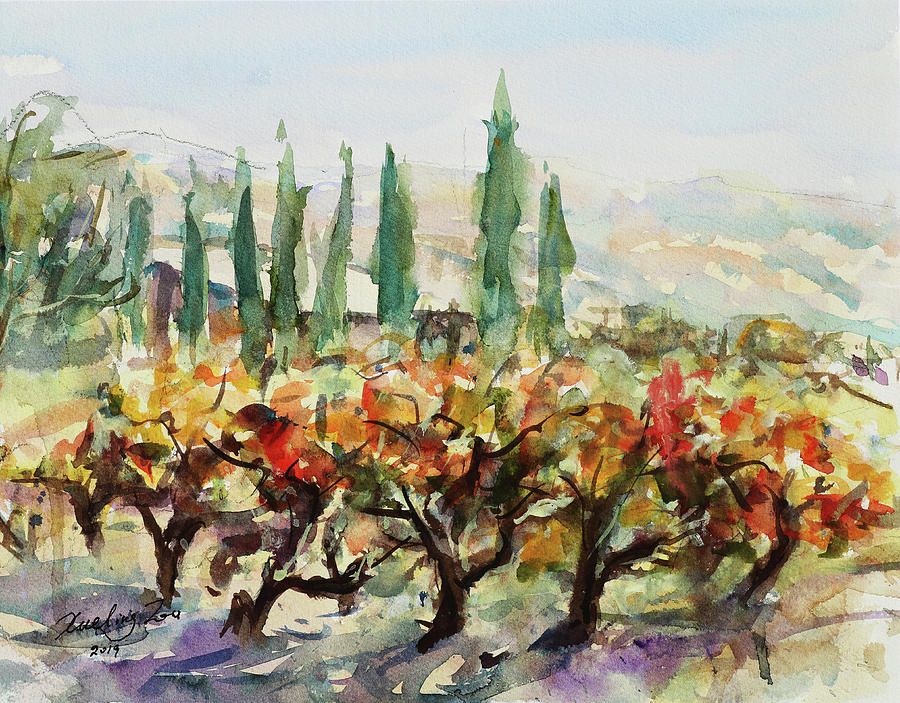 At Guglielmo Winery in Morgan Hill California Painting by Xueling Zou