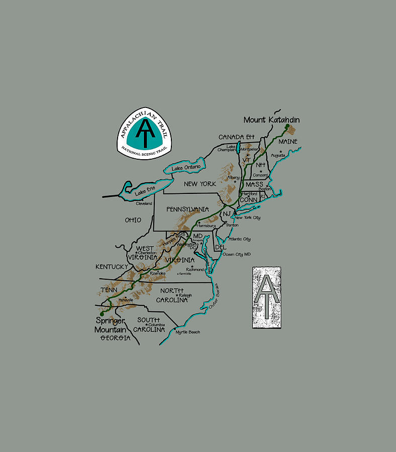AT Logo Appalachian Trail Hiking Map Digital Art by Ayryn Gena Fine