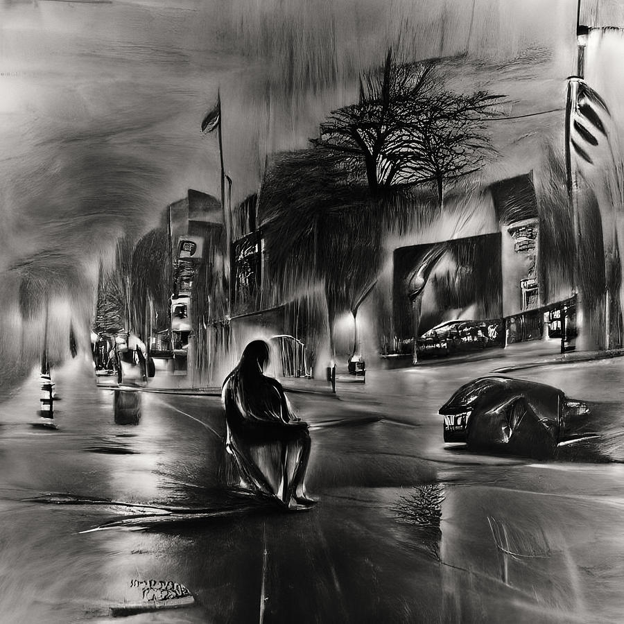 At Night Alone On A Rainy City Street Digital Art by Gary Blackman