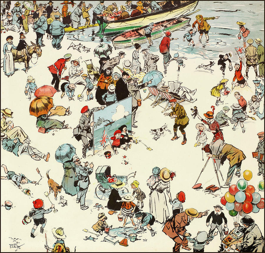 At Southend Beach - Humours of London - funny illustrations of typical British scenes and sites Drawing by Tony Sarg