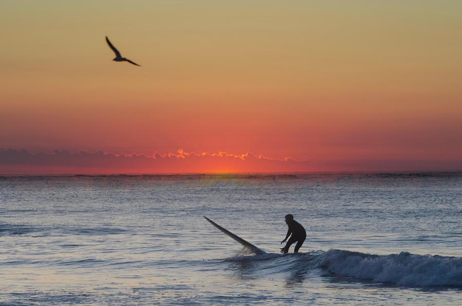 At Sunrise - Surfer in Ocean City New Jersey Photograph by Bill Cannon