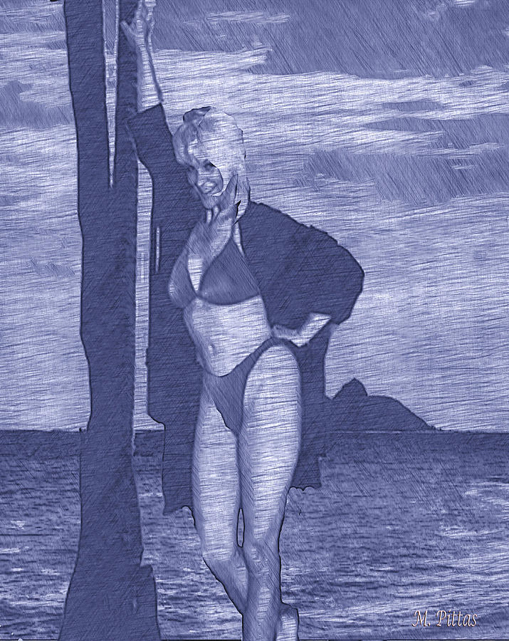 AT THE Beach Drawing by Michael Pittas