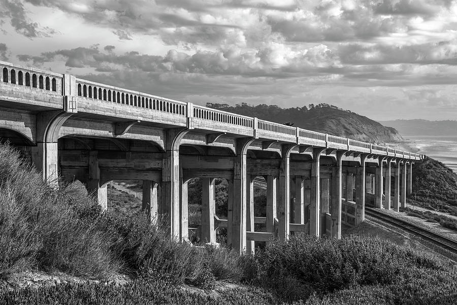 North Torrey Pines Road Bridge Monochrome Photograph by Joseph S Giacalone