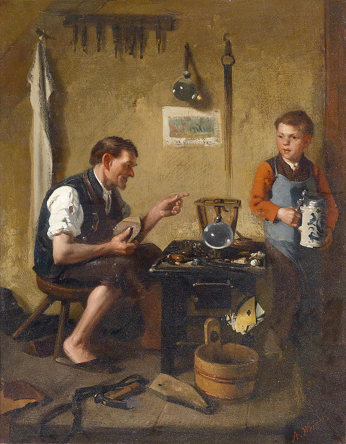 At the cobbler Painting by Adolf Werner