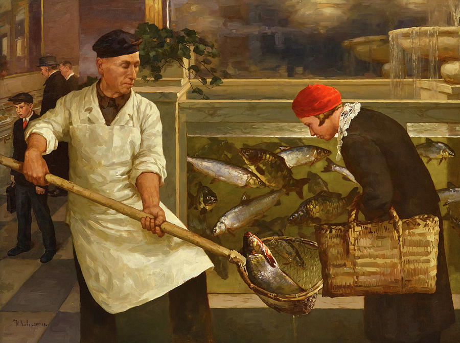 At The Fish Store Painting By Julius Von Klever - Fine Art America