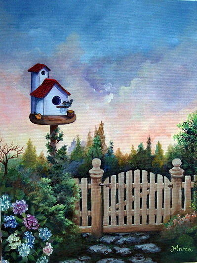 Landscape Painting - At the garden gate by Mara Trumbo