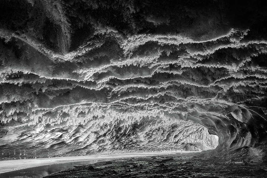At the Glaciers Ice Cave - Black and White Edition Photograph by Alex Mironyuk
