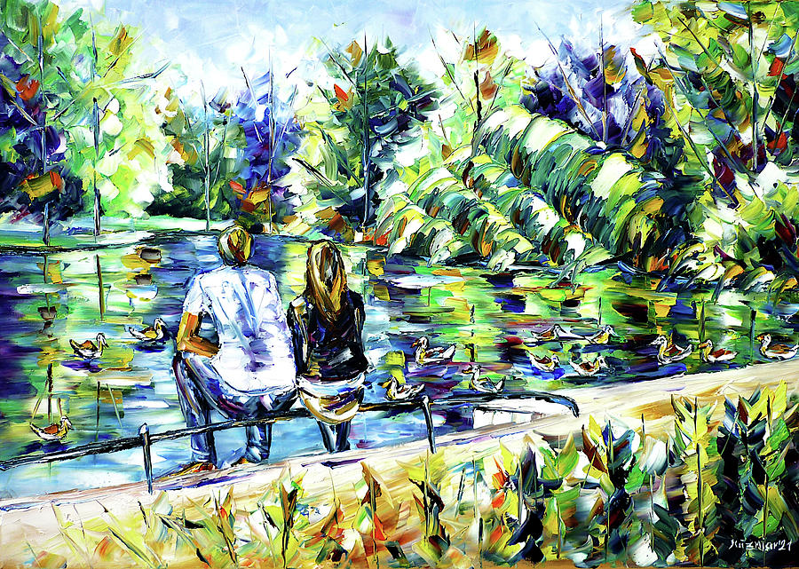 At The Park Pond Painting by Mirek Kuzniar