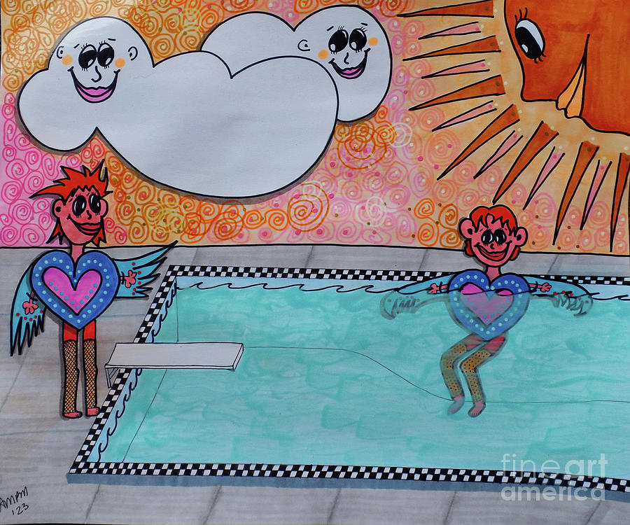 At The Pool Drawing by AnnMarie Parson-McNamara