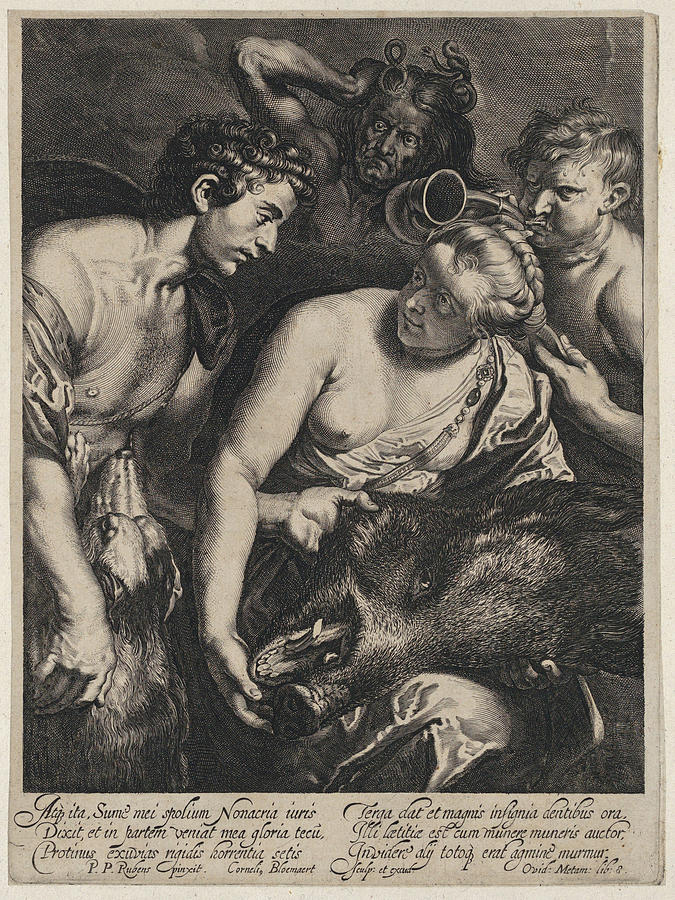 Atalanta and Meleager Drawing by Cornelis Bloemaert