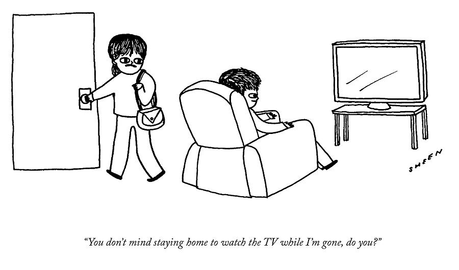 Ataying Home To Watch The TV Drawing by Justin Sheen
