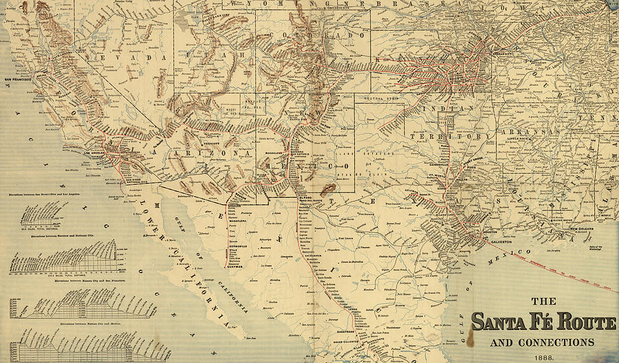 Transportation Drawing - Atchison Topeka and Santa Fe Railroad by Vintage Railroad Maps