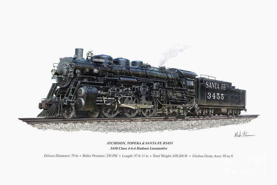 Atchison Topeka and Santa Fe Railway 3455 Painting by Mark Karvon