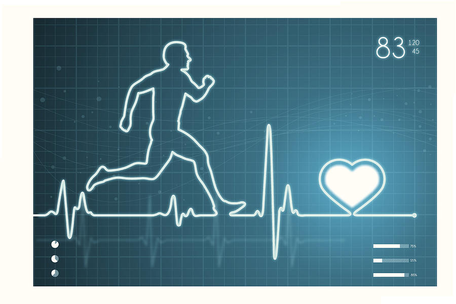 Athelete and heart with ECG monitor Drawing by Mustafahacalaki