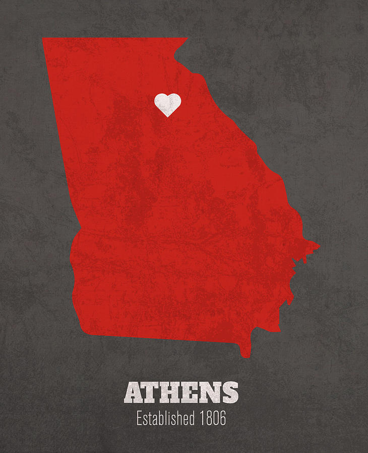 University Of Georgia Mixed Media - Athens Georgia City Map Founded 1806 University of Georgia Color Palette by Design Turnpike