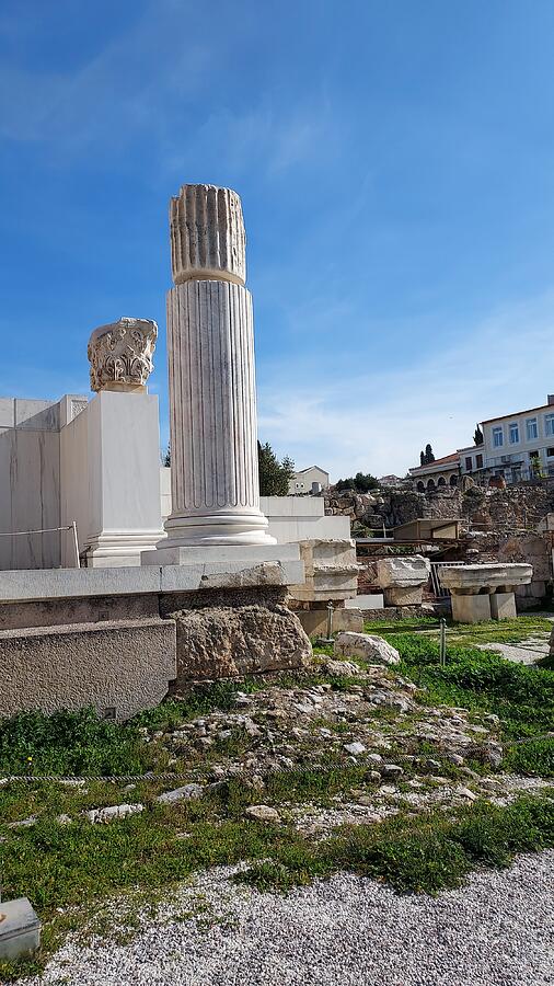 Athens Greece A Solitary Column Stands Erect Among Ruins Digital Art by Irina Sztukowski