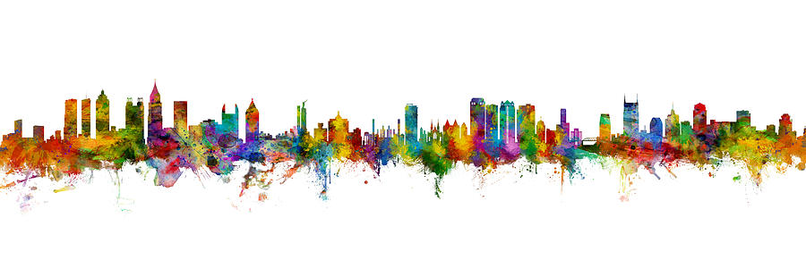 Atlanta Digital Art - Atlanta, Birmingham and Nashville Skyline Mashup by Michael Tompsett