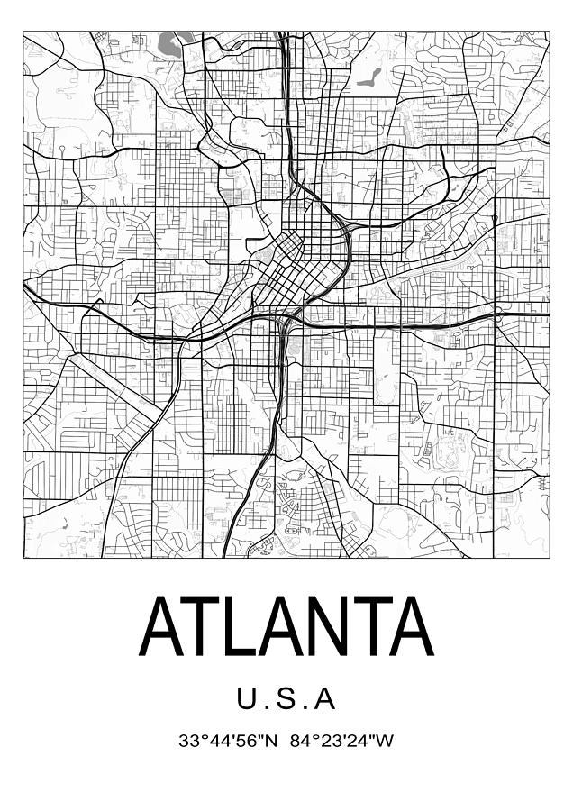Atlanta City Map Digital Art By Dandi Studio Pixels