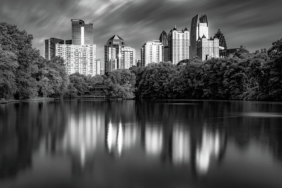Atlanta Skyline Photograph - Atlanta City Reflections in Black and White by Gregory Ballos