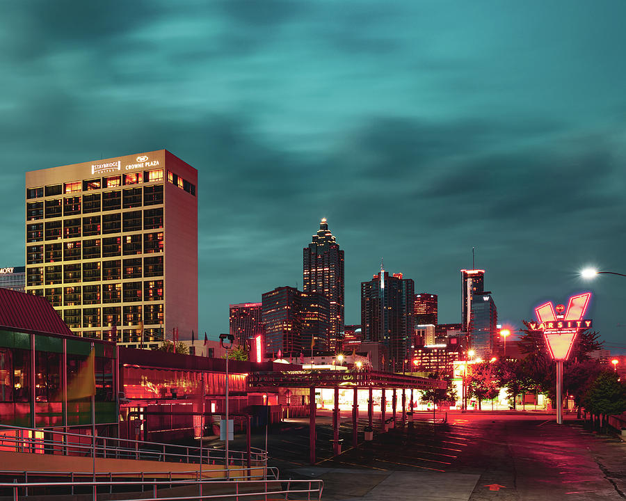 Atlanta City Skyline And The Varsity At Dusk Photograph