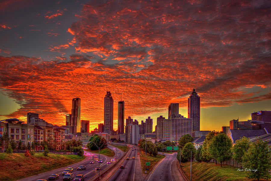 Car Photograph - Atlanta GA Orange Sunset Shadows Architectural Cityscape Art by Reid Callaway