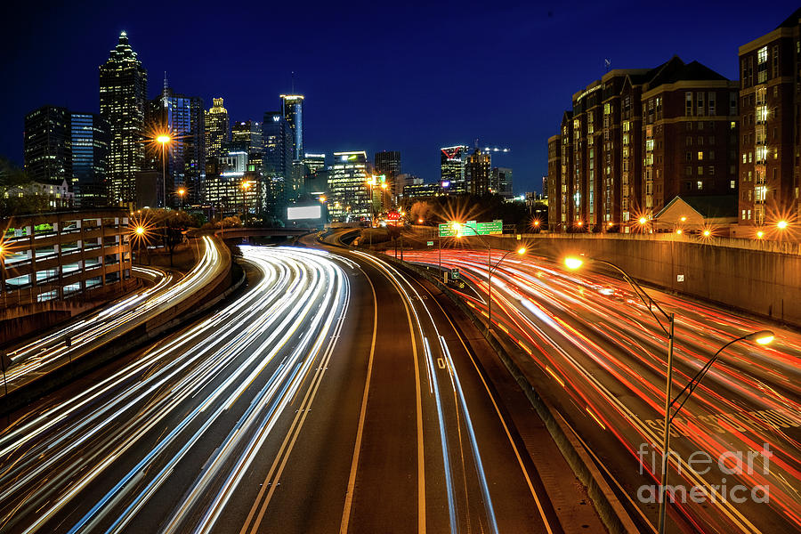 Atlanta GA Skyline and Interstate 75-85 at Night Photograph by The Photourist - Fine Art America