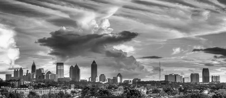 Atlanta GA Skyline Clouds B W Panorama Architectural Cityscape Art Photograph by Reid Callaway