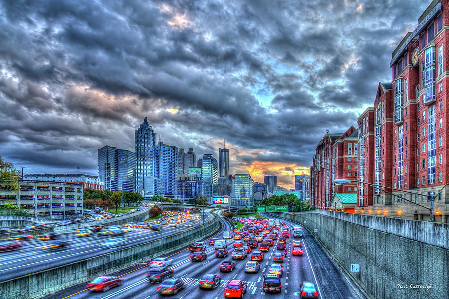 Atlanta GA Traffic Sunset Architectural Cityscape Art Photograph by Reid Callaway