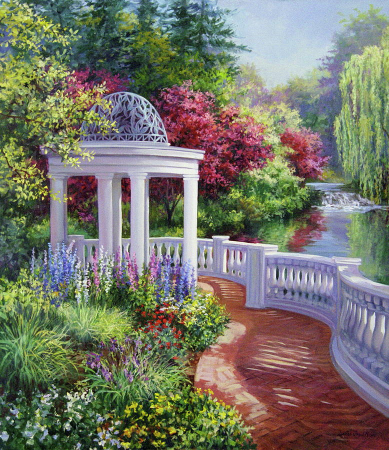 Nature Painting - Atlanta Garden Gazebo by Laurie Snow Hein