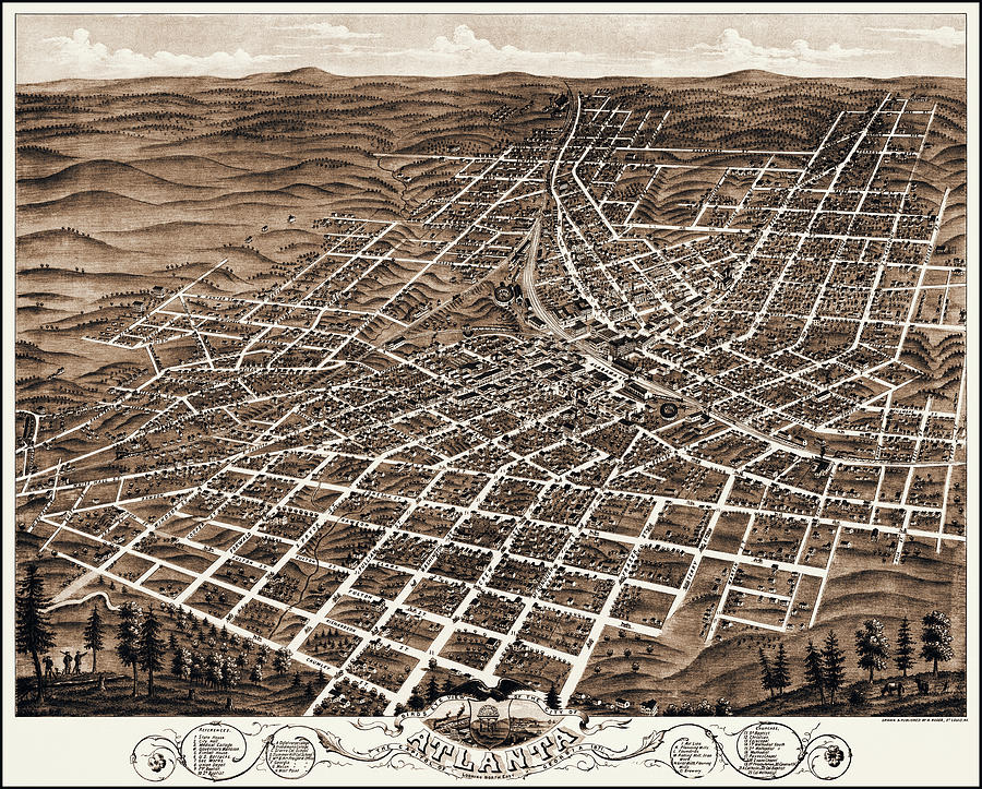 Atlanta Georgia Vintage Map Birds Eye View 1871 Sepia Photograph by ...