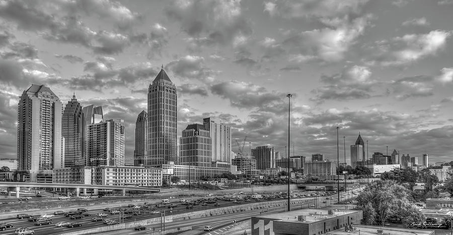 Atlanta Midtown To Downtown B W Sunset Reflections Skyline Cityscape Architectural Art Photograph by Reid Callaway