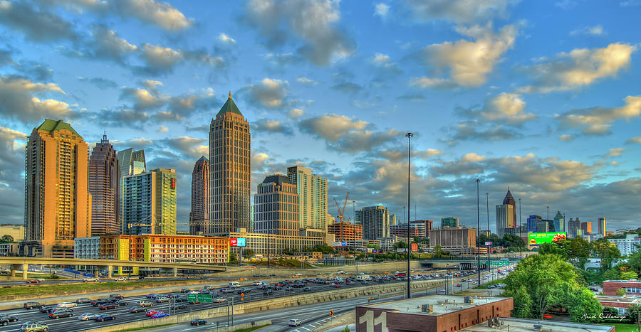Atlanta Midtown To Downtown Sunset Reflections Panorama Skyline Cityscape Architectural Art Photograph by Reid Callaway