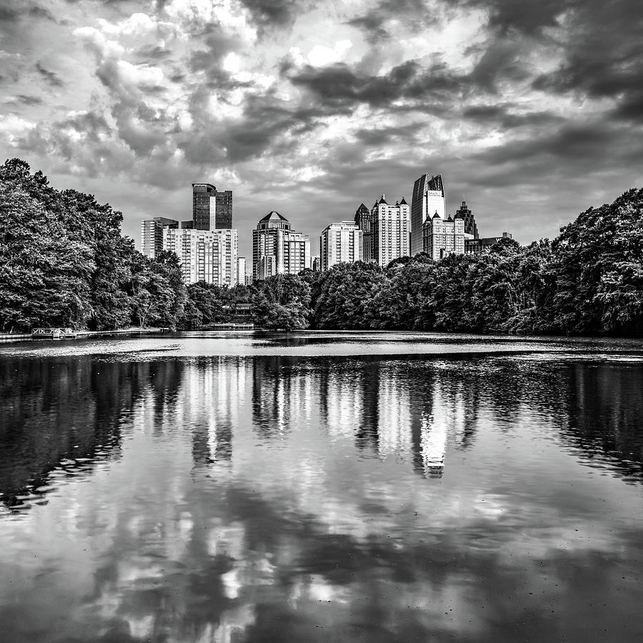 Atlanta Piedmont Park Urban Landscape Reflections - Black and White Photograph by Gregory Ballos