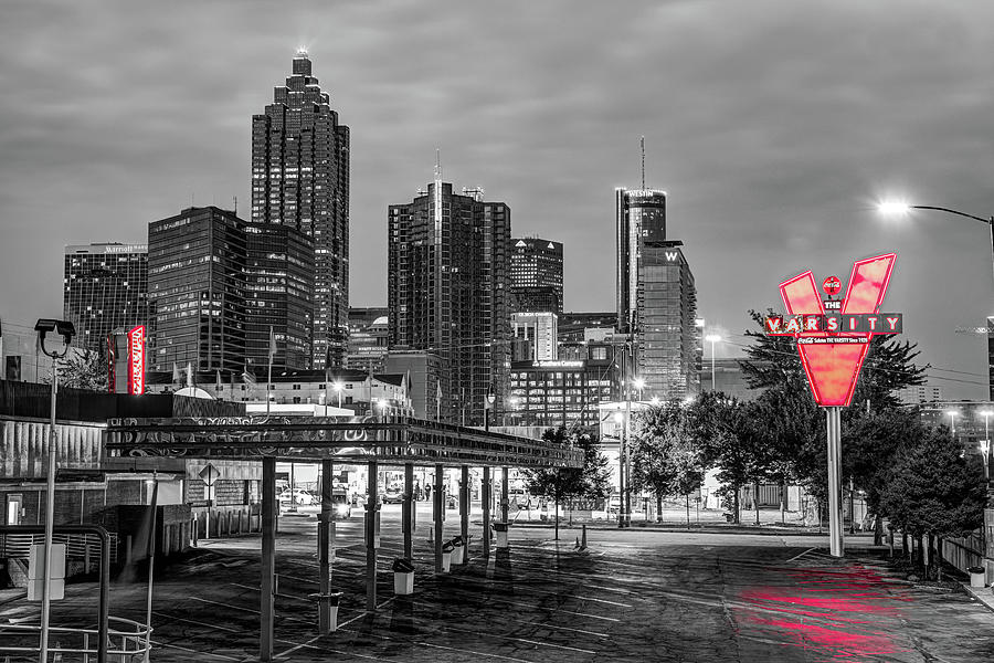 Atlanta Skyline And The Varsity Neons in Selective Colors Photograph by Gregory Ballos