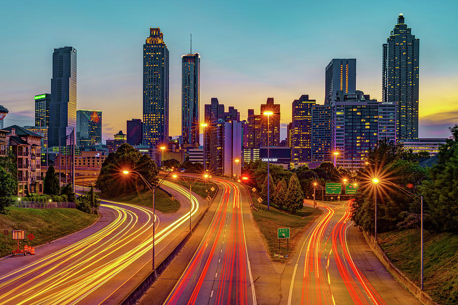 Atlanta Skyline at Sunset - Jackson Street Bridge View Photograph by ...