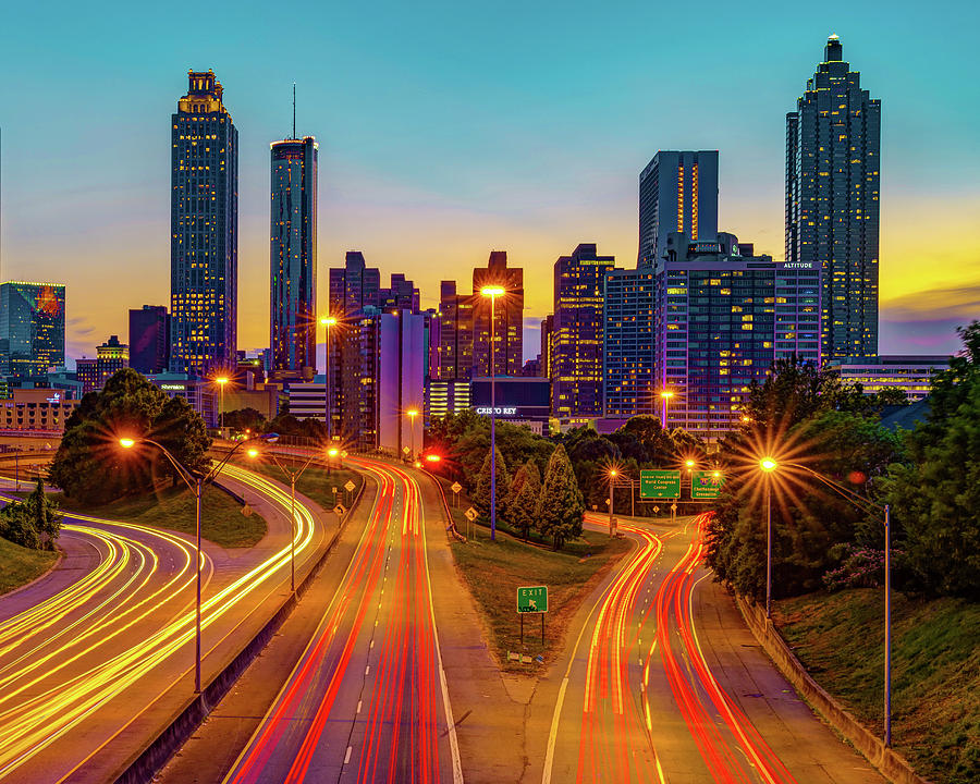 Atlanta Skyline Colors of Dusk - Jackson Street Bridge View Photograph by Gregory Ballos