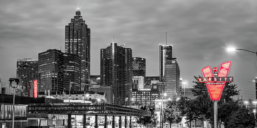 Atlanta Skyline Panorama And Varsity Neons - Selective Color Photograph