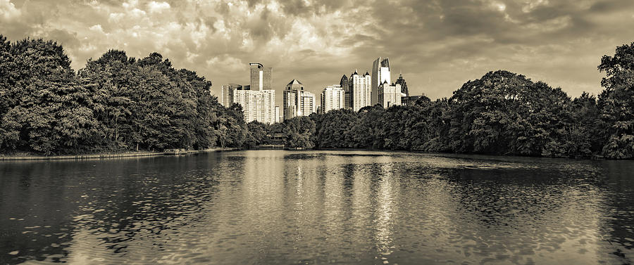 America Photograph - Atlanta Skyline Panorama From Piedmont Park in Sepia Monochrome by Gregory Ballos