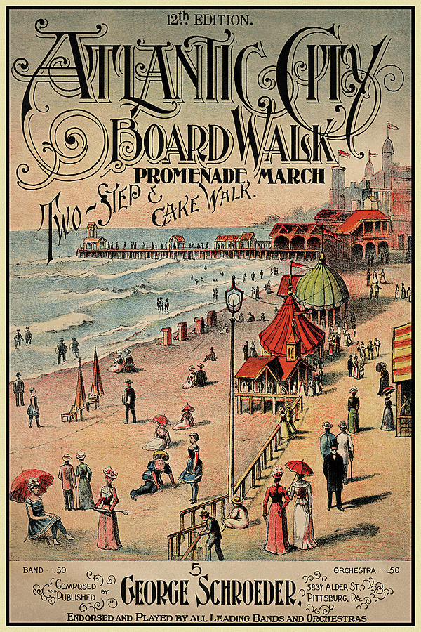 Atlantic City Board Walk Promenade March Drawing by Vintage