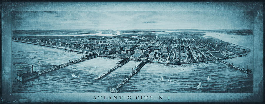 Atlantic City New Jersey Vintage Panoramic Map 1905 Blue Photograph by Carol Japp