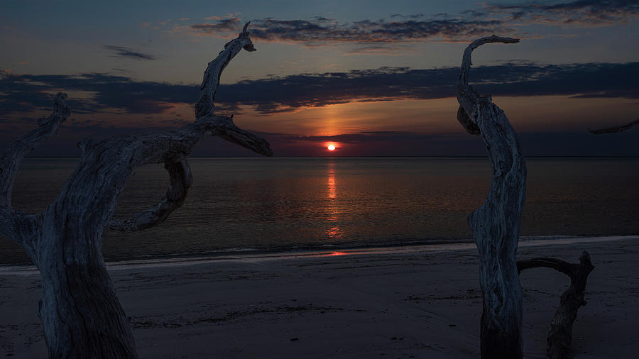 Beach Photograph - Atlantic Sunrise over Driftwood Beach by Gordon Elwell